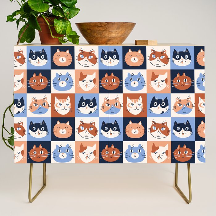 Colorful checkered cat pattern Credenza Gallery Image 1