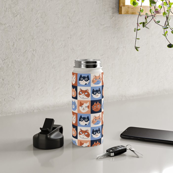 Colorful checkered cat pattern Water Bottle Gallery Image 4