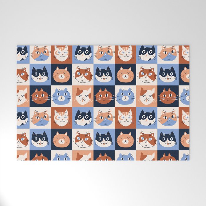 Colorful checkered cat pattern Welcome Mat Gallery Image 1