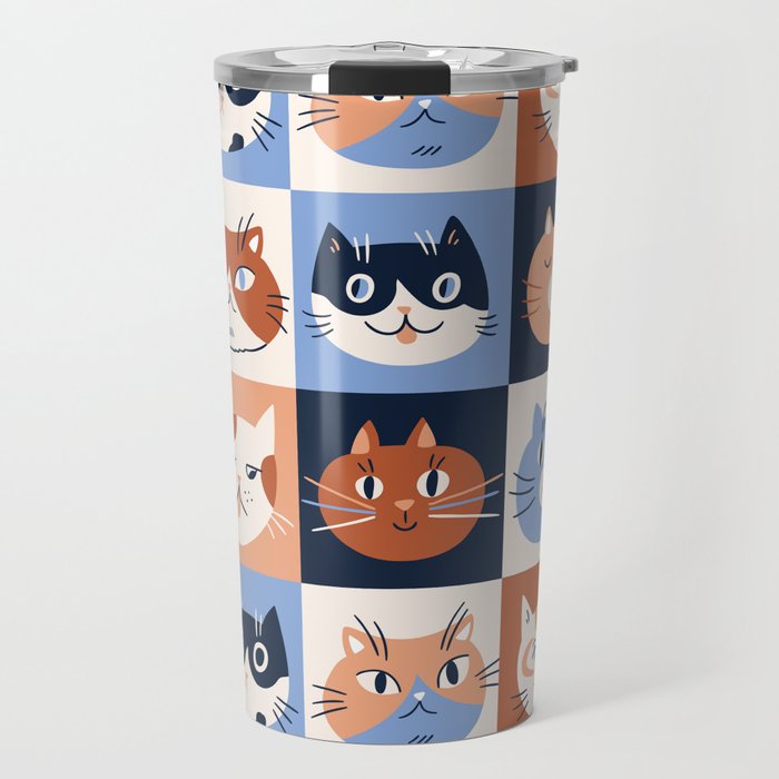 Colorful checkered cat pattern Travel Mug Gallery Image 1