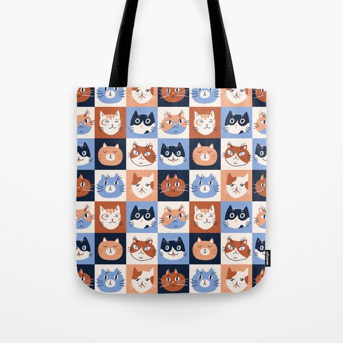 Colorful checkered cat pattern Tote Bag Gallery Image 1