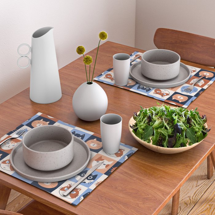Colorful checkered cat pattern Placemat Gallery Image 2
