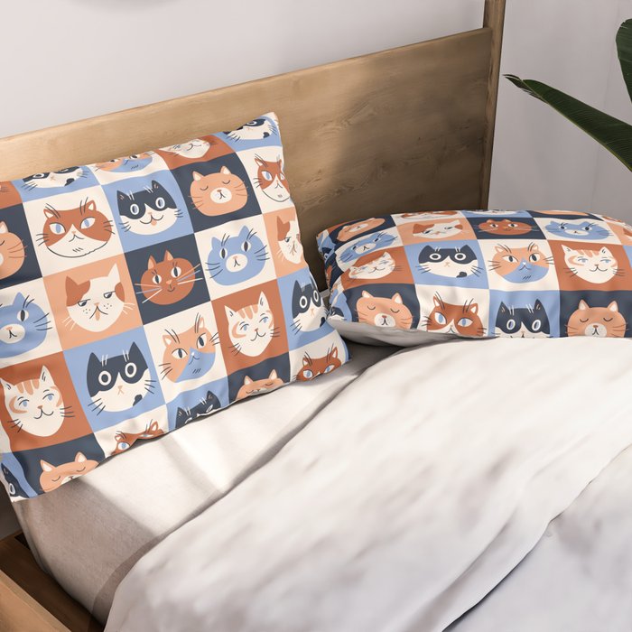 Colorful checkered cat pattern Pillow Sham Gallery Image 2