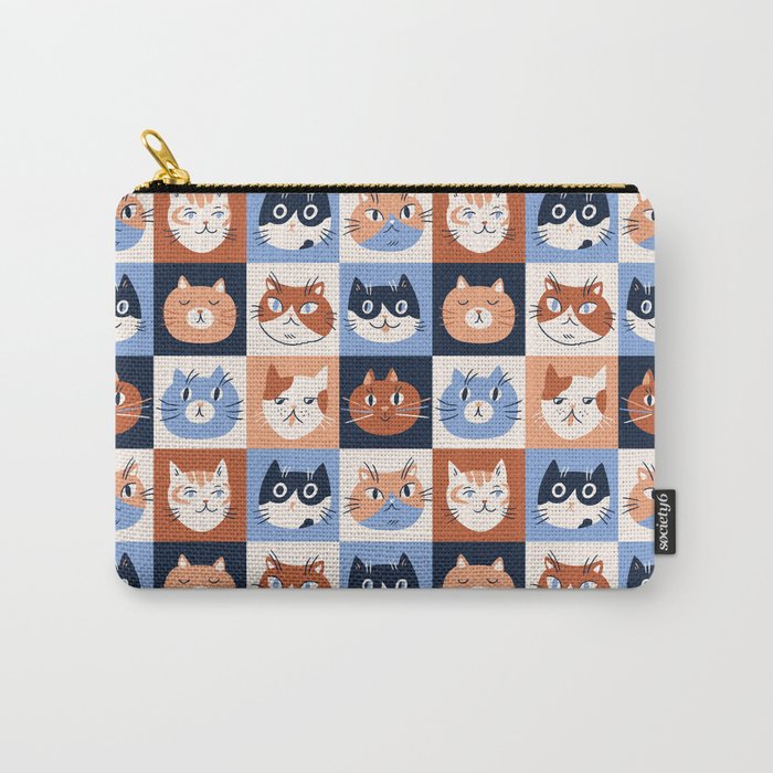 Colorful checkered cat pattern Carry All Pouch Gallery Image 1