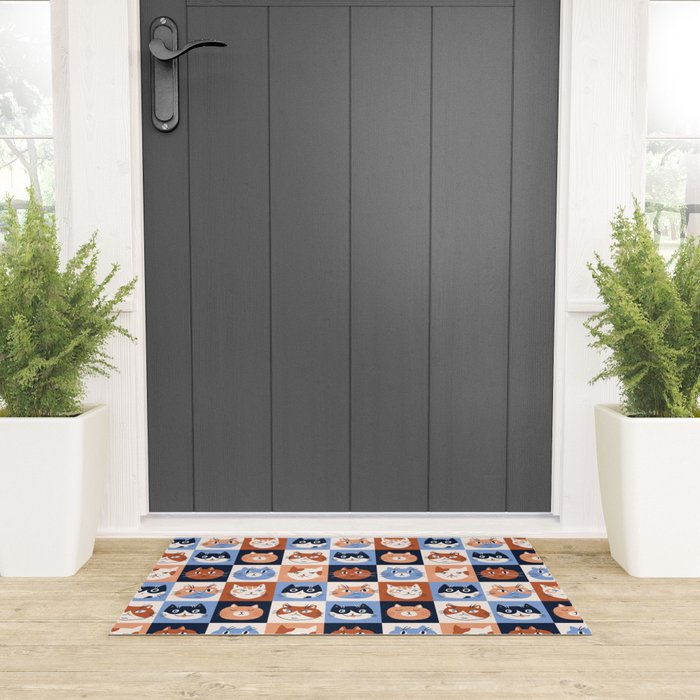 Colorful checkered cat pattern Welcome Mat Gallery Image 3