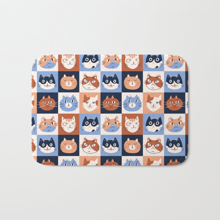 Colorful checkered cat pattern Bath Mat Gallery Image 1