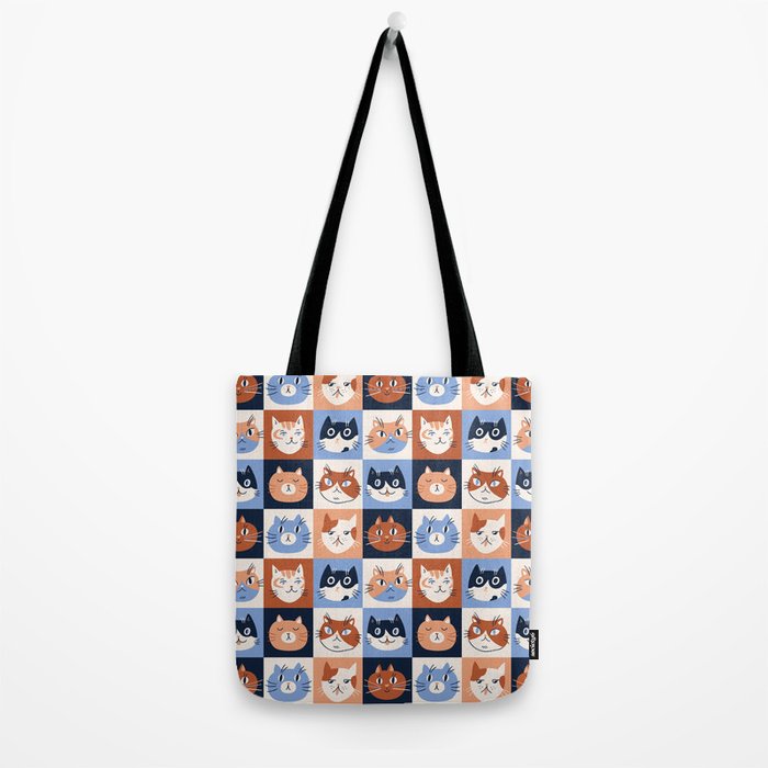 Colorful checkered cat pattern Tote Bag Gallery Image 2