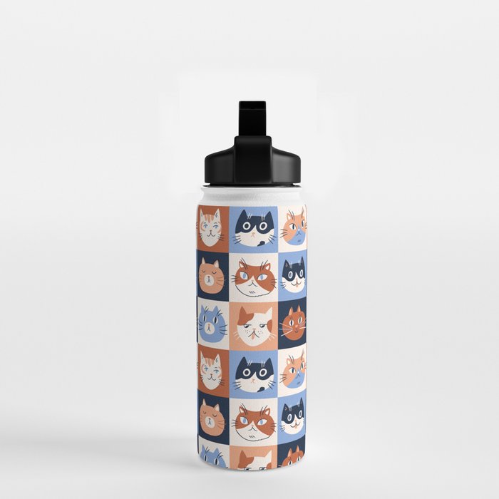 Colorful checkered cat pattern Water Bottle Gallery Image 2