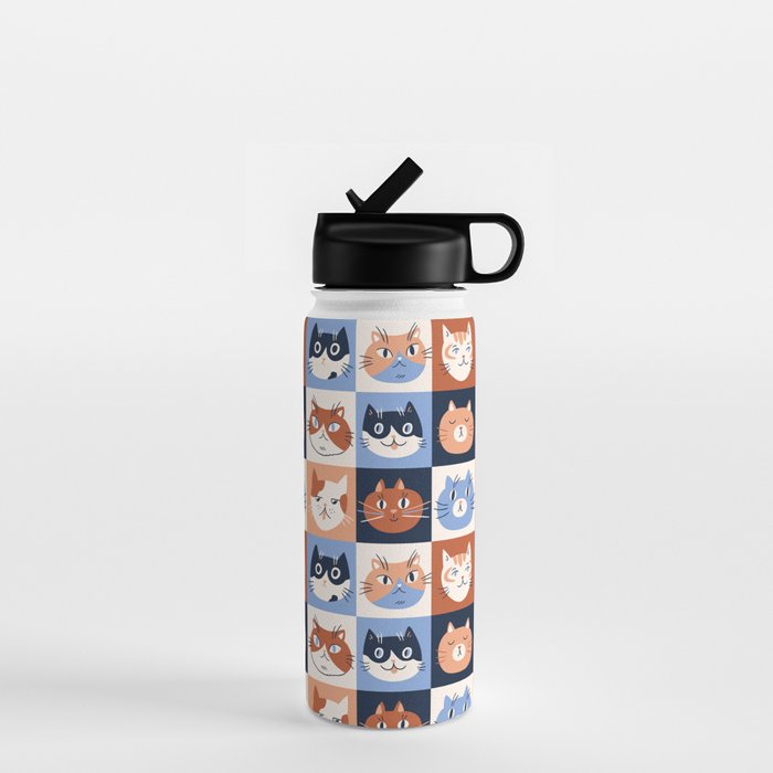 Colorful checkered cat pattern Water Bottle Gallery Image 1