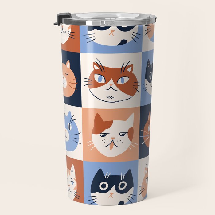 Colorful checkered cat pattern Travel Mug Gallery Image 3