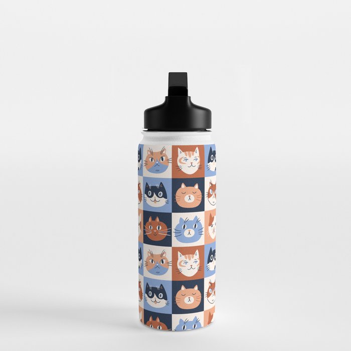 Colorful checkered cat pattern Water Bottle Gallery Image 3