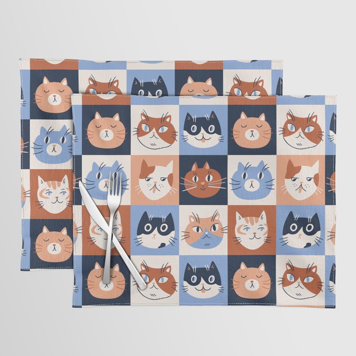Colorful checkered cat pattern Placemat Gallery Image 1