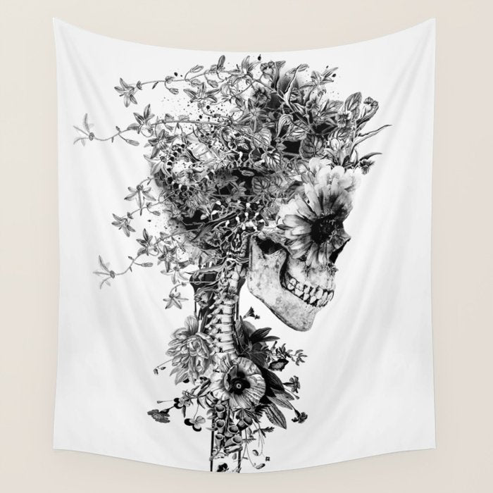 Skull BW Wall Tapestry Gallery Image 1