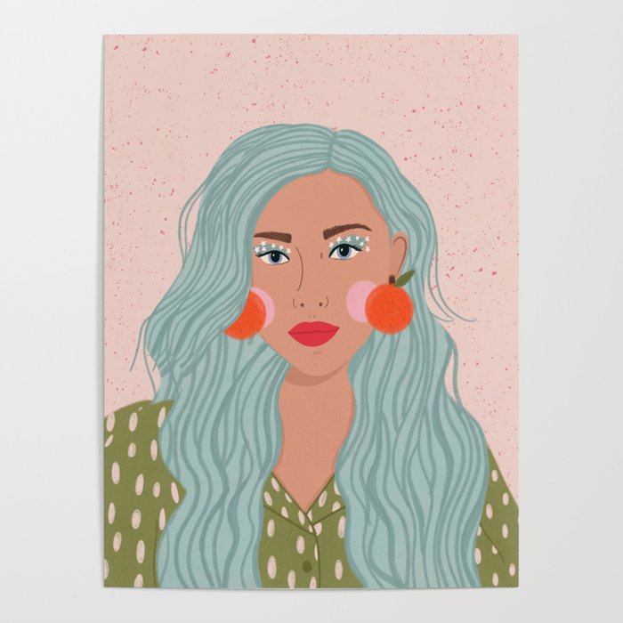 Woman Portrait- Clementines Earrings  Poster Gallery Image 4