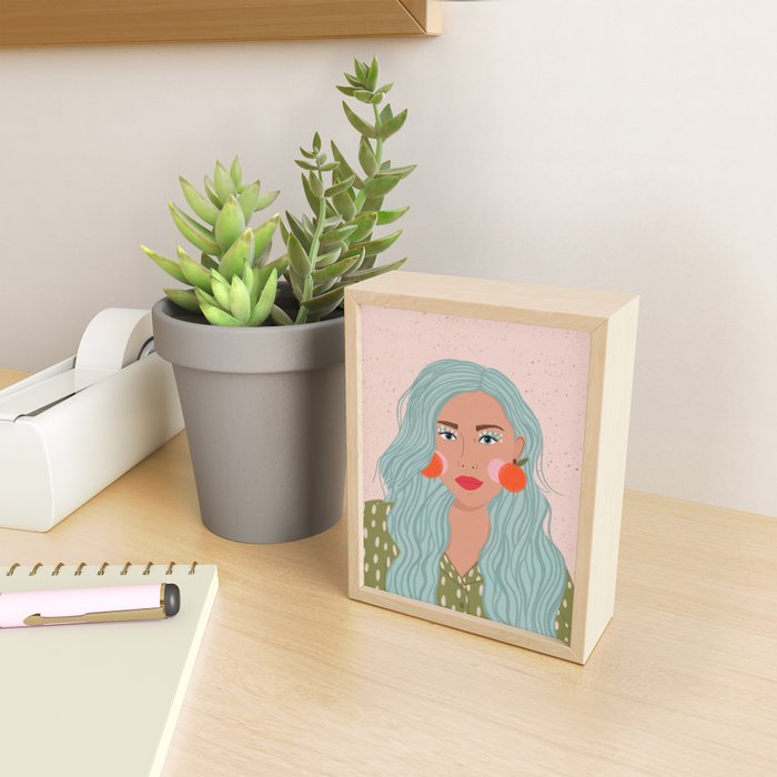 Woman Portrait- Clementines Earrings  Mini Art Print Gallery Image 2