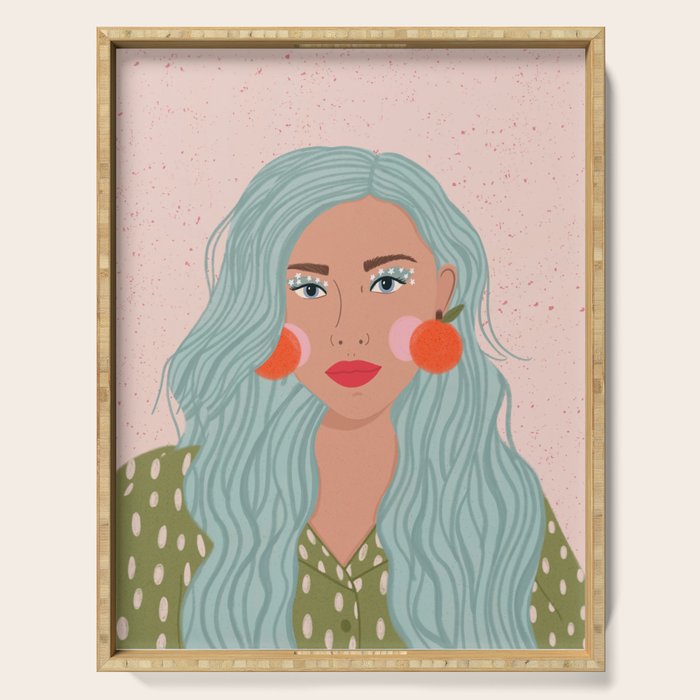 Woman Portrait- Clementines Earrings  Serving Tray Gallery Image 1