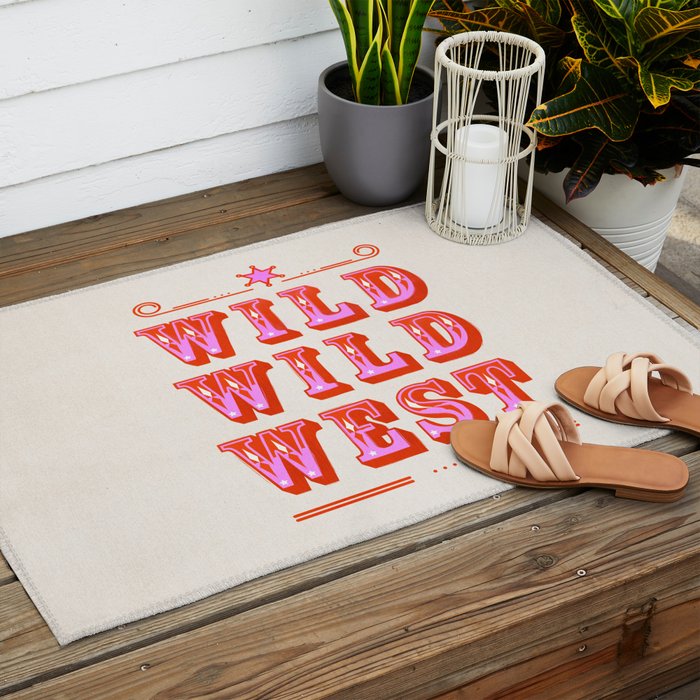 Wild Wild West Cowboy Typography Outdoor Rug Gallery Image 2