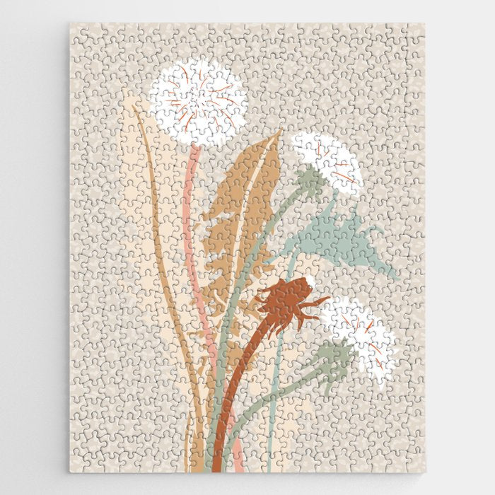 Big flower Dandelion blossom modern illustration rusty terracotta Jigsaw Puzzle