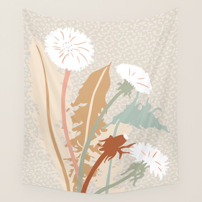 Big flower Dandelion blossom modern illustration rusty terracotta Wall Tapestry Gallery Image 4