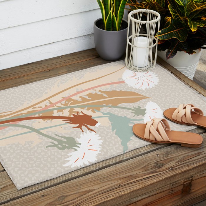 Big flower Dandelion blossom modern illustration rusty terracotta Outdoor Rug Gallery Image 2
