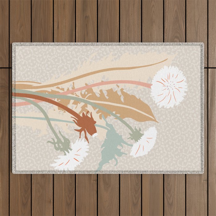 Big flower Dandelion blossom modern illustration rusty terracotta Outdoor Rug Gallery Image 1