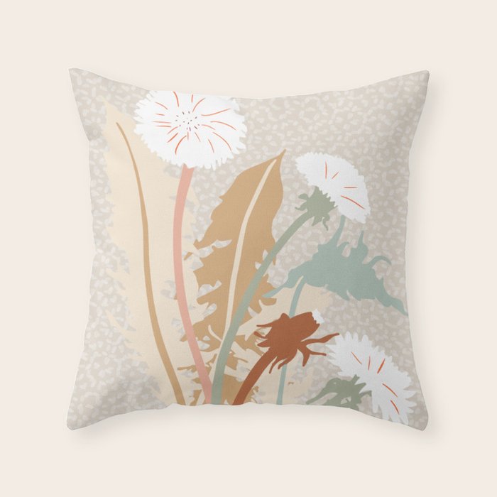 Big flower Dandelion blossom modern illustration rusty terracotta Throw Pillow Gallery Image 1