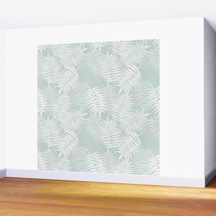 Palm Leaves . Soft Aqua Wall Mural Gallery Image 2