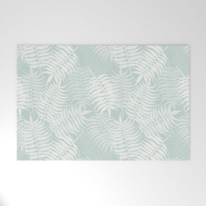 Palm Leaves . Soft Aqua Welcome Mat Gallery Image 1