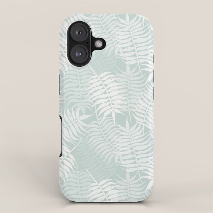 Palm Leaves . Soft Aqua iPhone Case Gallery Image 1
