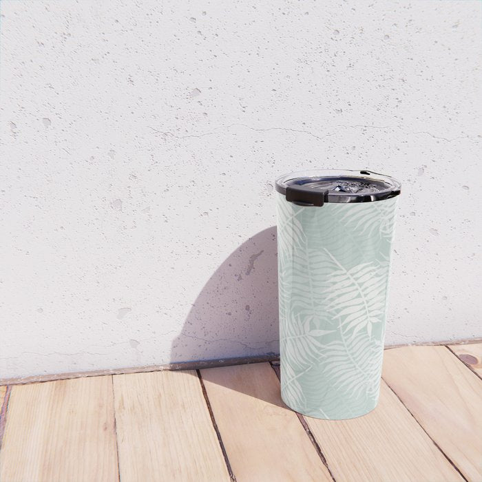 Palm Leaves . Soft Aqua Travel Mug Gallery Image 4