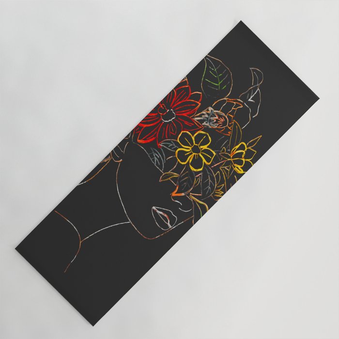 woman with flowers 8 Line Art Yoga Mat Gallery Image 1