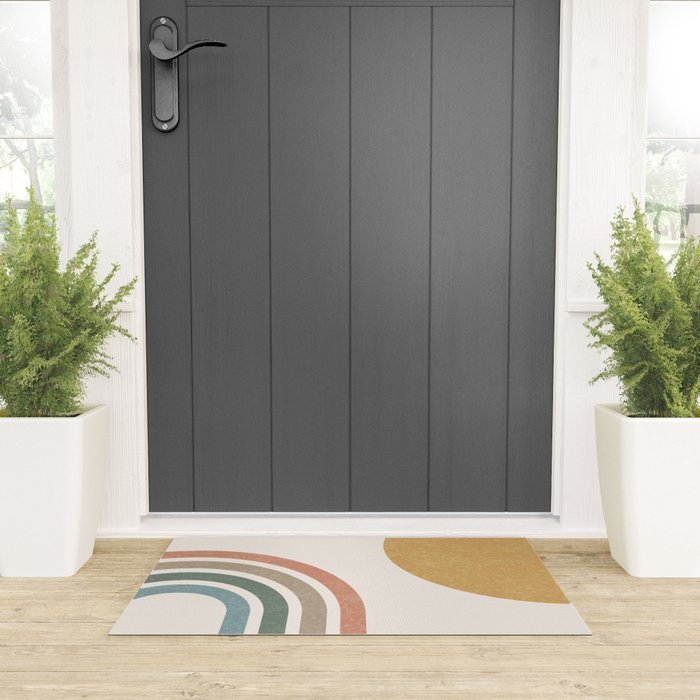Mid Century Colorful Sun and Rainbow Welcome Mat Gallery Image 3