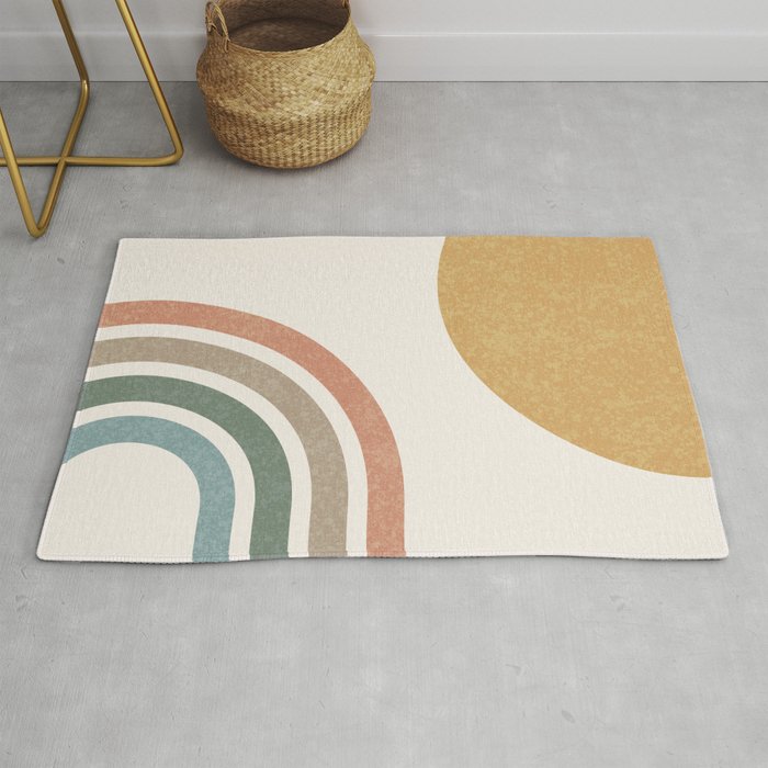 Mid Century Colorful Sun and Rainbow Rug Gallery Image 1