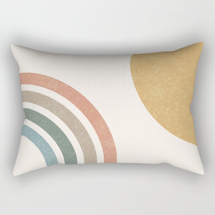 Mid Century Colorful Sun and Rainbow Rectangular Pillow Gallery Image 2