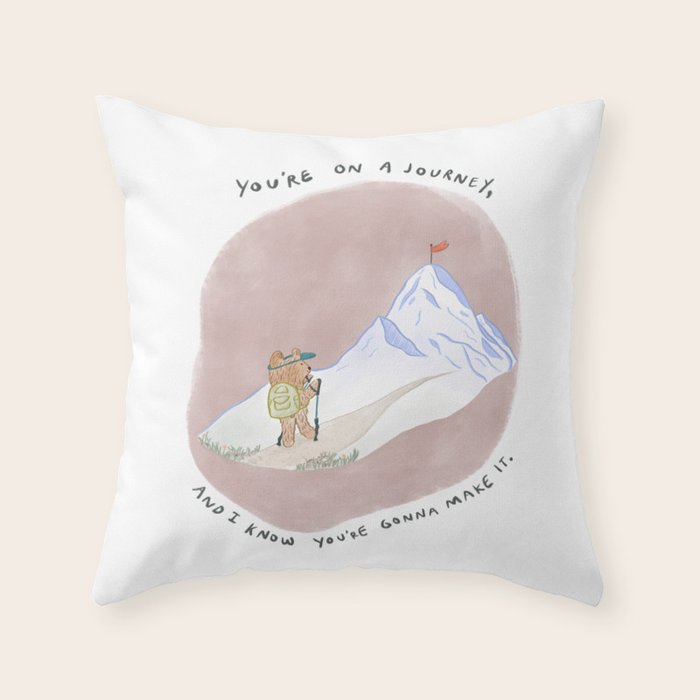 Bear on a Journey, Mountain Adventure Throw Pillow Gallery Image 6
