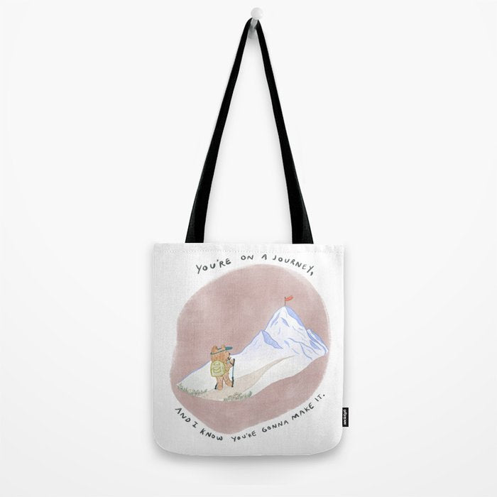 Bear on a Journey, Mountain Adventure Tote Bag Gallery Image 2