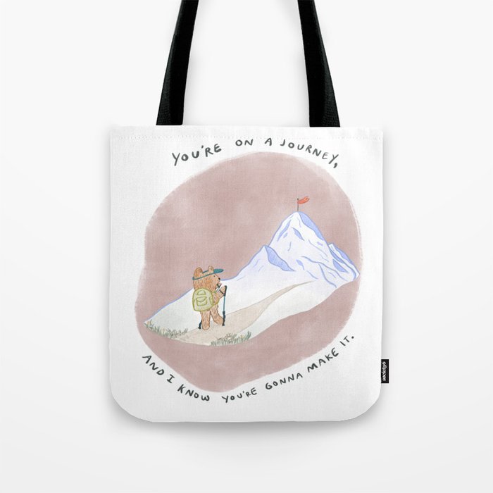 Bear on a Journey, Mountain Adventure Tote Bag Gallery Image 1