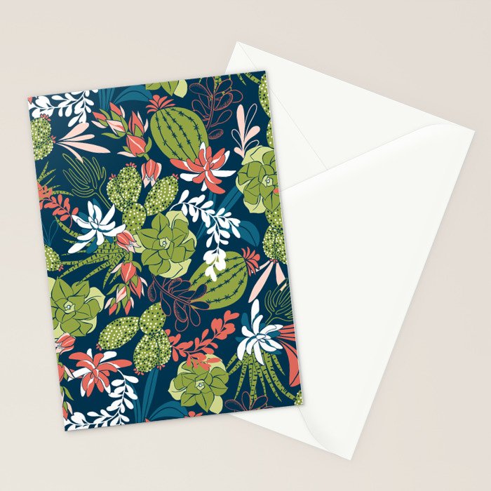 Succulent Garden Navy Stationery Card Gallery Image 2