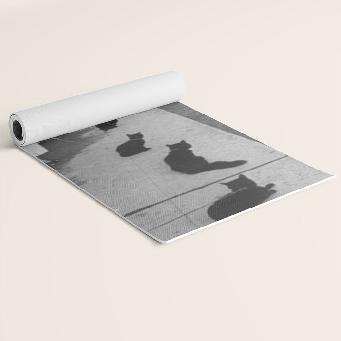 Black Cats Auditioning in Hollywood black and white photograph Yoga Mat Gallery Image 2