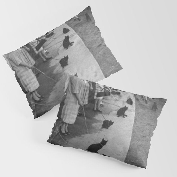 Black Cats Auditioning in Hollywood black and white photograph Pillow Sham Gallery Image 3
