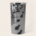 Black Cats Auditioning in Hollywood black and white photograph Travel Mug Gallery Image 1