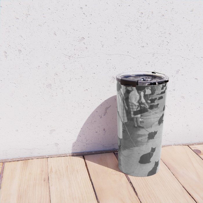 Black Cats Auditioning in Hollywood black and white photograph Travel Mug Gallery Image 4