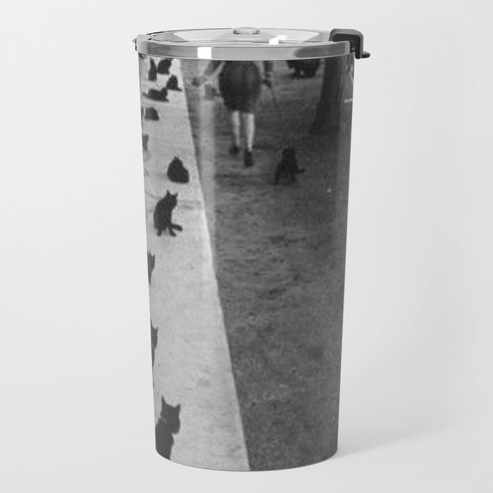 Black Cats Auditioning in Hollywood black and white photograph Travel Mug Gallery Image 2