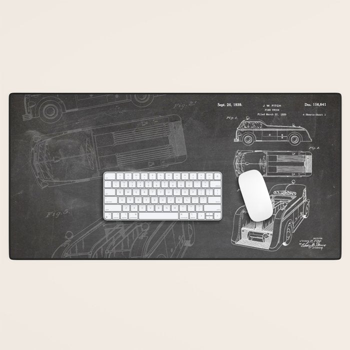 Fire Truck Patent - Fireman Art - Black Chalkboard Desk Mat Gallery Image 1