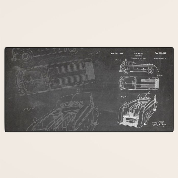 Fire Truck Patent - Fireman Art - Black Chalkboard Desk Mat Gallery Image 3