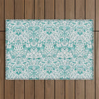 William Morris Lodden Turquoise White Outdoor Rug Gallery Image 1