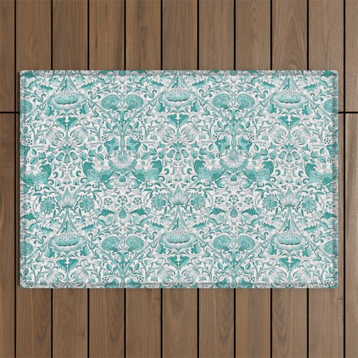 William Morris Lodden Turquoise White Outdoor Rug Gallery Image 1