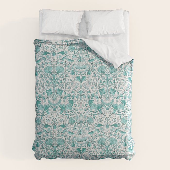 William Morris Lodden Turquoise White Comforter Gallery Image 1