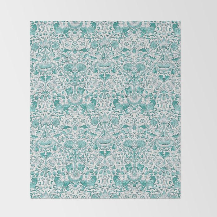 William Morris Lodden Turquoise White Throw Blanket Gallery Image 2
