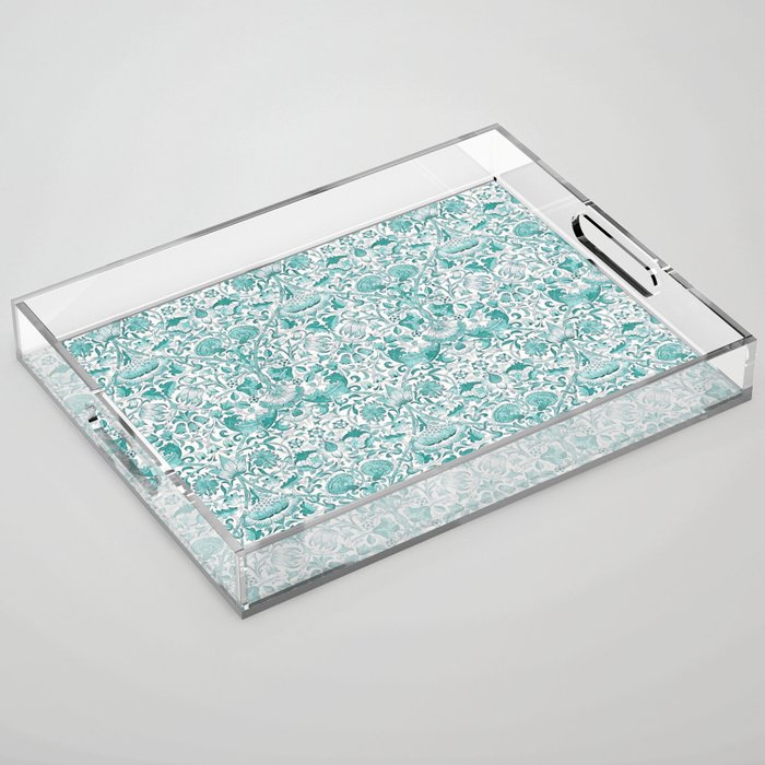 William Morris Lodden Turquoise White Acrylic Tray Gallery Image 1